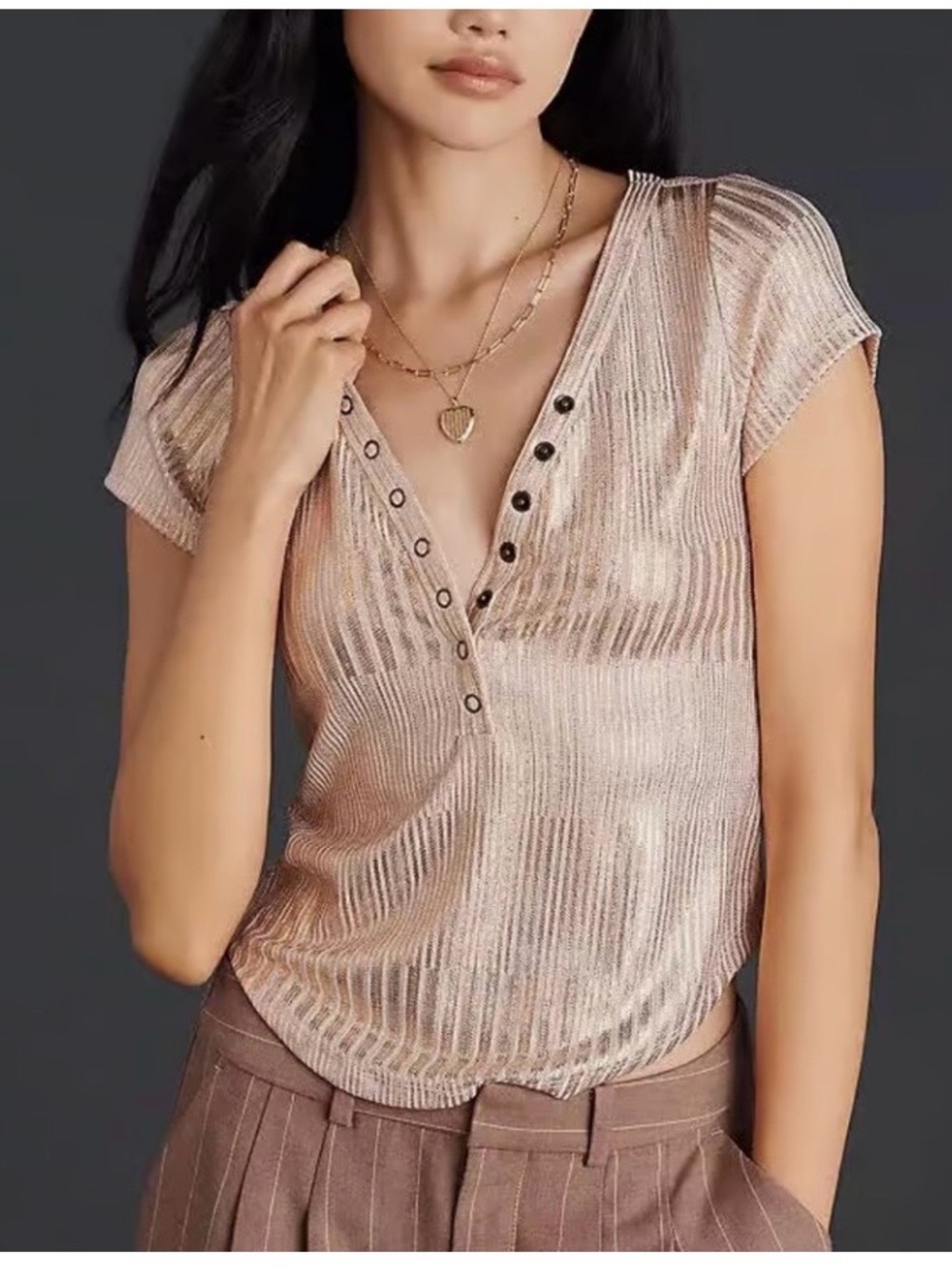Anthropologie Pilcro Andy Metallic Top
